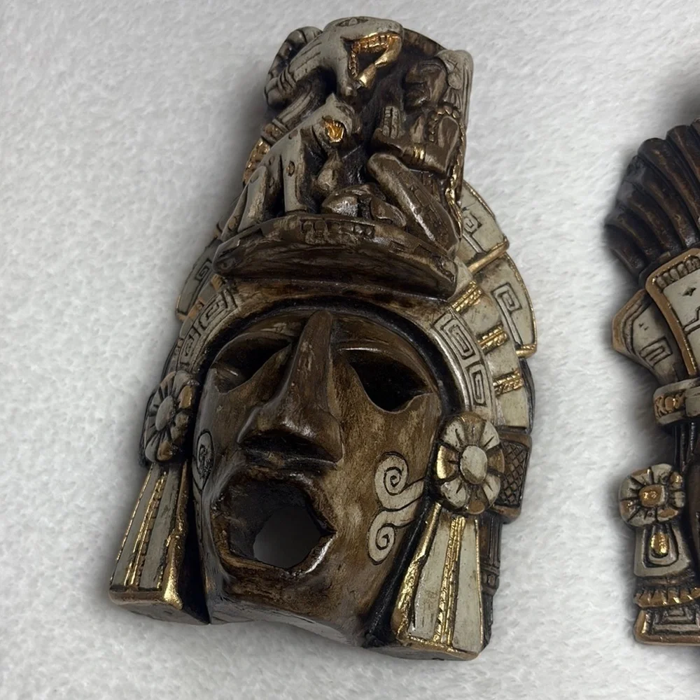 VINTAGE, hand crafted, MEXICANA Brown and Gold Wall Masks